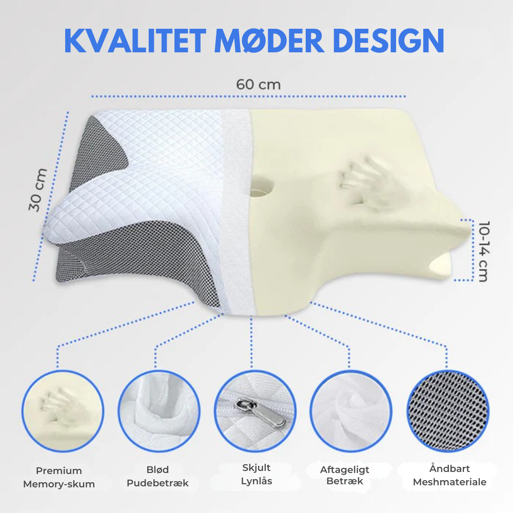 NeckPillow™ | Sov bedre, vågn friskere – ergonomisk støtte til nakke og ryg hele natten